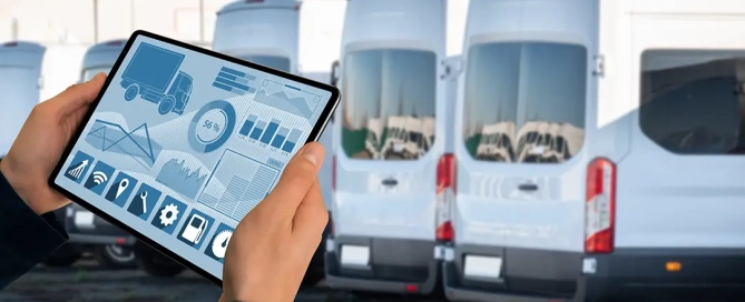 Personne faisant un audit visuel d'une flotte de véhicules